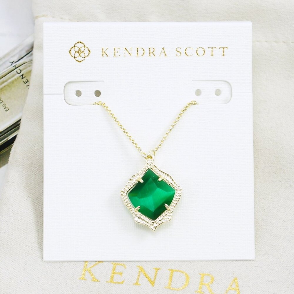 Kendra Scott Kacey Emerald Green Necklace Gold Plated